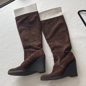 Calvin Klein Dark Brown Suede Wedge Boots